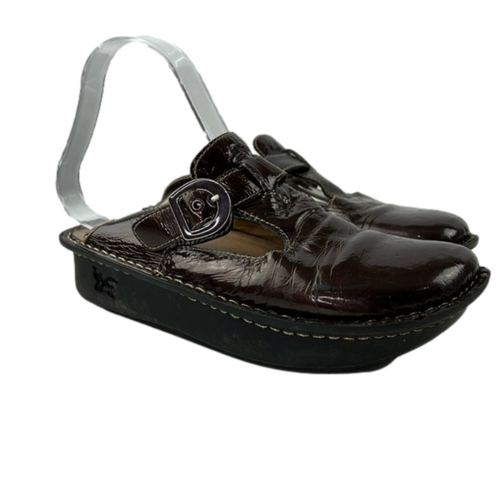 Alegria Brown  Adjustable Leather Mary Jane Slip on Shoes